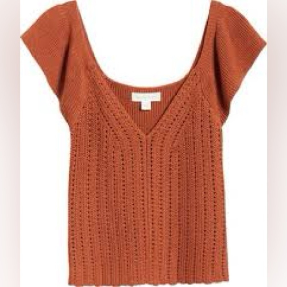 NWT Treasures & Bond Open Back Stitch Linen Blend Burnt Orange Sweater Size S